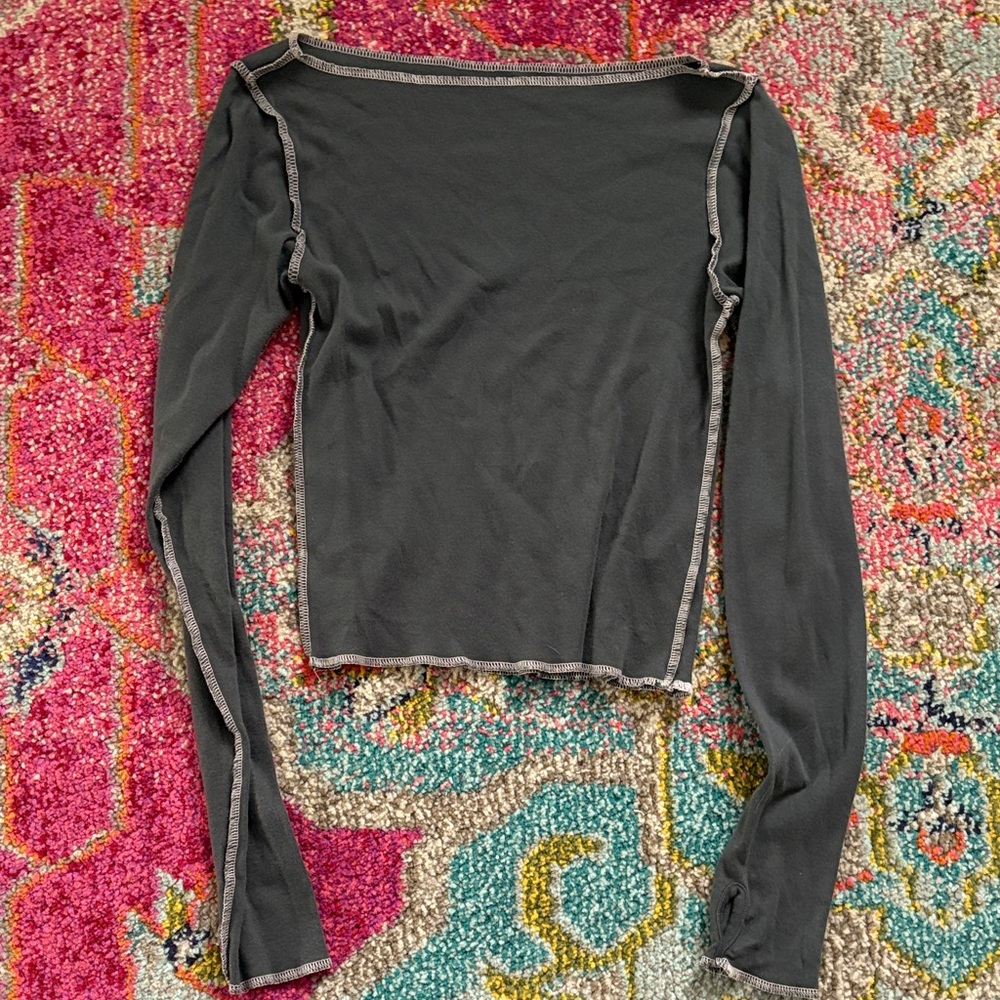 BDG Charcoal Long Sleeve Top with Contrast Stitching